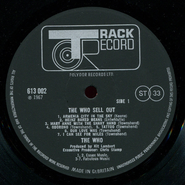 Image of Label Cover of LP - VG/G+ - THE WHO, Sell Out (Track; 613002, UK 1967, Laminated Sleeve, No Poster, Stereo), Fine wispy hairline marks, Decent sleeve, Creases to sleeve corners,  - 3816269C