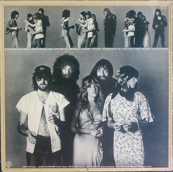 Image of Back Cover of LP - VG/G+ - FLEETWOOD MAC, Rumours (WB Burbank; K56344, UK 1977, Smooth Sleeve, Insert, NO Gothic Print On Rear Sleeve), Light edge and ring wear. Hairlines on disc. ,  - 3546150S