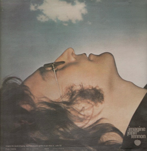 Image of Back Cover of LP - VG/VG - JOHN LENNON, Imagine (Apple; PAS 10004, UK 1971, Laminated Sleeve, Inner, Poster and Postcard, 1st Press), Strong VG - a few light marks, edge wear, pin holes on poster, small stain on postcard,  - 3246081S