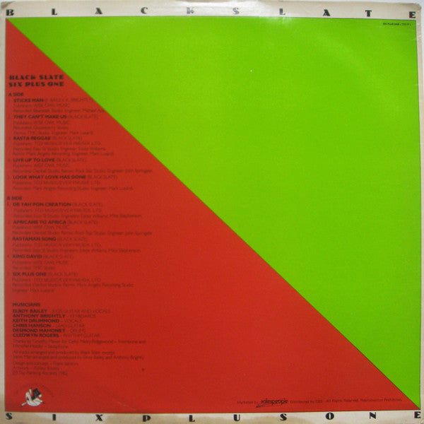Image of Back Cover of 2xLP - G+/VG - BLACK SLATE, Six Plus One (Vocal + Dub) (Top Ranking Records; TRY IT 1, UK 1982), Conservative grading, vinyl close to VG+,  - 2846290S