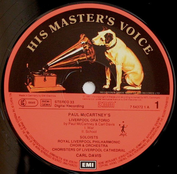 Image of Label Cover of 2xLP - VG+/VG+ - PAUL MCCARTNEY & CARL DAVIS, (Paul McCartney's) Liverpool Oratorio (EMI Classics; 7 54371 1, Worldwide 1991, Box Set, Booklet), ,  - 2716175C