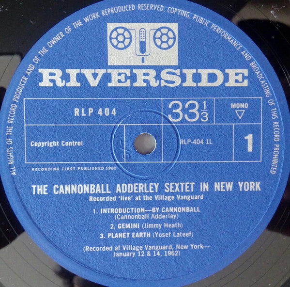 Image of Label Cover of LP - G+/VG - THE CANNONBALL ADDERLEY SEXTET, In New York (Riverside Records; RLP 404, UK 1962, Laminated Pasteback Sleeve, Mono), Wavy sleeve from tight laminate.,  - 3016047C