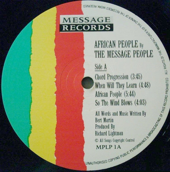 Image of Label Cover of LP - VG/VG - THE MESSAGE PEOPLE, African People (Message; MPLP 1, UK 1991), Top seam starting to burst.,  - 4416122C