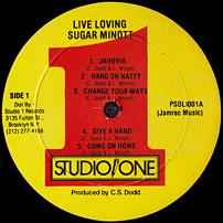 Image of Label Cover of LP - G/G+ - SUGAR MINOTT, Live Loving (Studio One (Yellow & Red label); PSOL 001, US 1980s Reissue), Lots of marks and scuffs, plays like a VG! SWOL. Sleeve shows a lot of wear. WOC.,  - 4445040S