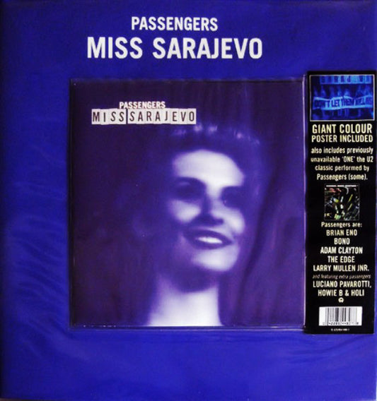 Image of Front Cover of 7" - VG/VG+ - PASSENGERS (U2 AND ENO), Miss Sarajevo (Island; IS625, Europe 1995, Stickered Plastic 12" Sleeve With Pocket For 7", Poster), Plastic sleeve a bit wavey.,  - 3116197C