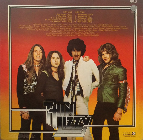 Image of Back Cover of LP - VG/G+ - THIN LIZZY, Nightlife (Vertigo Spaceship "1" & "2" Side ID; 6360 116, UK 1974, Laminated Sleeve), Light Marks only.,  - 2216387C