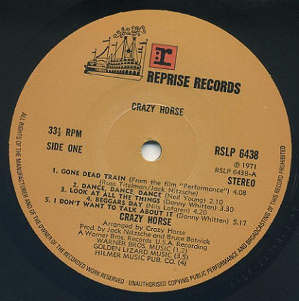 Image of Label Cover of LP - VG/VG - CRAZY HORSE, Crazy Horse (Reprise; RSLP6438, UK 1972), Light hairlines. Sleeve taped across the top seam. ,  - 2226042E