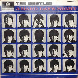 Image of Front Cover of LP - VG/VG - THE BEATLES, A Hard Day's Night (Parlophone Black/Yellow; PMC1230, UK 1964, Laminated Flipback Ernest J Day Sleeve, First pressing, Mono, Wide Font Cat No on Label), Light marks, edge laminate creasing, Emitex poly lined inner ,  - 4146173S