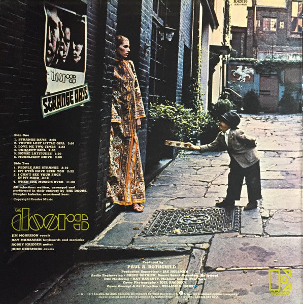 Image of Back Cover of LP - VG/VG - THE DOORS, Strange Days (Elektra Butterfly, w Logo on Rim; K42016, UK 1976 Reissue, Non-Laminated Sleeve), Strong VG - a few hairlines, edge wear,  - 2546009S