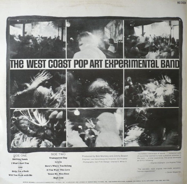 Image of Back Cover of 2214446C: LP - WEST COAST POP ART EXPERIMENTAL BAND, Part One (Midi - Original Rock Classics; MID 24024, Netherlands 1974 Reissue) Small rip on sleeve opening.  VG/VG