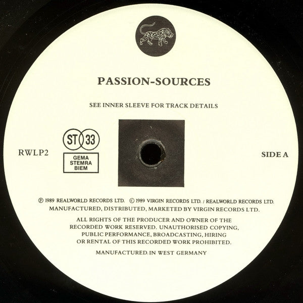 Image of Label Cover of LP - VG/VG - VARIOUS, Passion - Sources (Real World; RWLP2, UK 1989, Inner), ,  - 2516374C