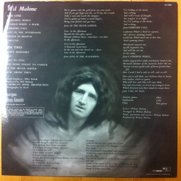 Image of Back Cover of 3815315C: LP - WIL MALONE, Wil Malone (Morgan Blue Town; B.T. 5005, UK 2000s Reissue, Blue Vinyl) Strong VG  VG+/VG