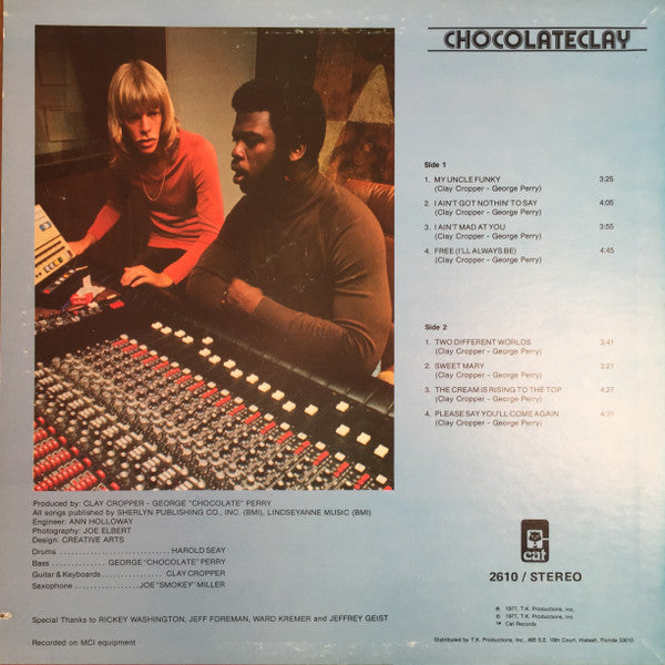 Image of Back Cover of LP - VG/G+ - CHOCOLATECLAY, Chocolateclay (CAT; CAT 2610, US 1977, Pasteback Sleeve, Company Inner), Cut-out (Notched). Feelable mark on A1, otherwise strong VG.,  - 3046148S