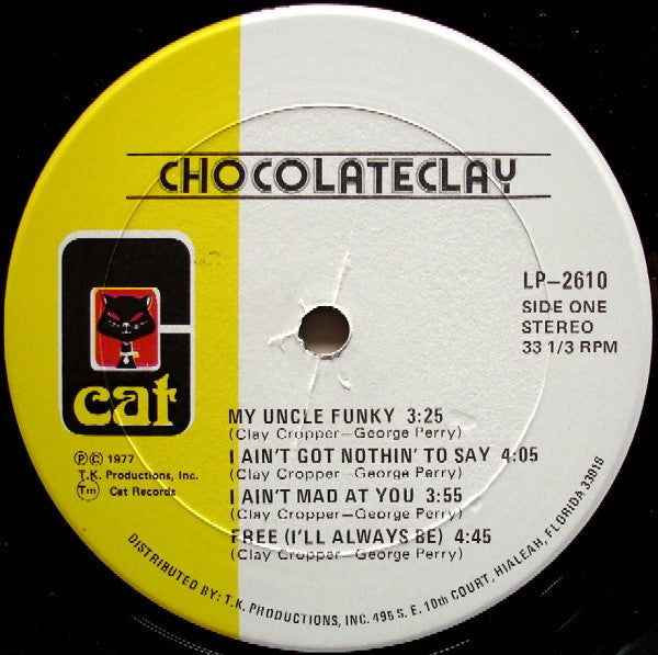 Image of Label Cover of LP - VG/G+ - CHOCOLATECLAY, Chocolateclay (CAT; CAT 2610, US 1977, Pasteback Sleeve, Company Inner), Cut-out (Notched). Feelable mark on A1, otherwise strong VG.,  - 3046148S
