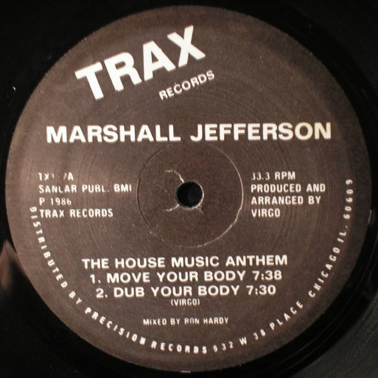 Image of Front Cover of 12" - /G+ - MARSHALL JEFFERSON, The House Music Anthem (Trax; TX 117, US 1986, Company Sleeve), Marks and signs of wear on vinyl, plays fine with background noise. Slight edge wear that doesn't affect playing.,  - 1446081S