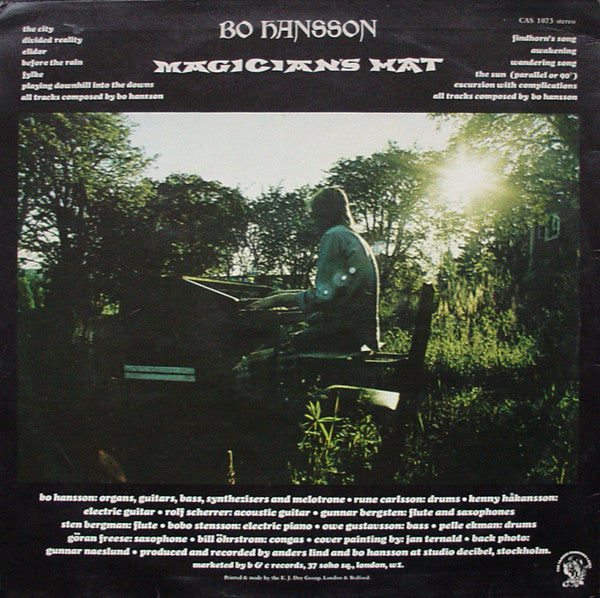 Image of Back Cover of LP - VG/VG+ - BO HANSSON, Magician's Hat (Charisma Hatter B & C Marketing; CAS1073, UK 1973), ,  - 0846290S