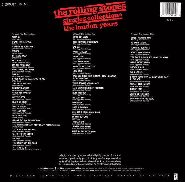 Image of Back Cover of 3xCD - VG/VG+ - THE ROLLING STONES, Singles Collection The London Years (ABKCO; 1218-2, US 1989, CD In LP Sized Box Sleeve, Booklet & Insert), ,  - 1236114E