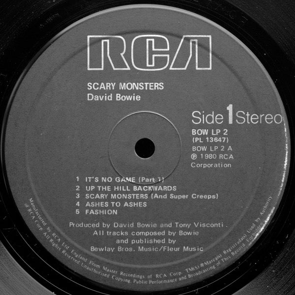 Image of Label Cover of LP - G+/G+ - DAVID BOWIE, Scary Monsters and Super Creeps (RCA Black; BOW LP 2, UK 1980, Insert, TOWNHOUSE Matrix), Staining to sleeve,  - 3626516E