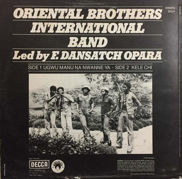 Image of Back Cover of LP - VG/VG - ORIENTAL BROTHERS INTERNATIONAL BAND, Oriental Brothers International Band (Decca; DWAPS 2024, Nigeria 1977), Strong VG, superficial mark on vinyl,  - 3846156S