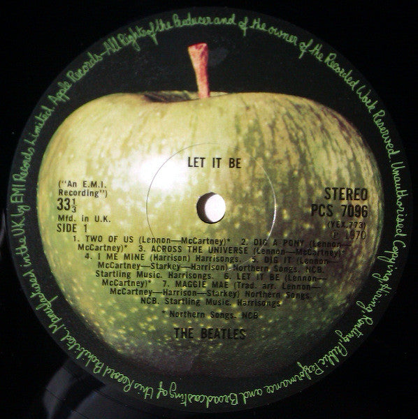 Image of Label Cover of LP - VG+/VG+ - THE BEATLES, Let It Be (Apple; PCS7096, UK 1984 Reissue, 4th UK Issue, No Apple Logo on cover,  "Manufactured in the UK by EMI Records limited" on rim), Small patch of light marks on A1, does not effect play.,  - 2516133C