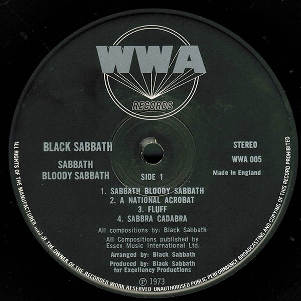 Image of Label Cover of LP - VG+/VG+ - BLACK SABBATH, Sabbath Bloody Sabbath (WWA Black & Silver; WWA 005, UK 1973, Gatefold, Inner), ,  - 3046171S