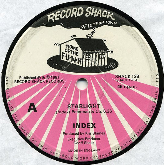 Image of Front Cover of 12" - VG/VG+ - INDEX, Starlight (Record Shack; SHACK 128, UK 1981, Company Sleeve), Lightest of marks. Ringwear on company sleeve.,  - 2326076E