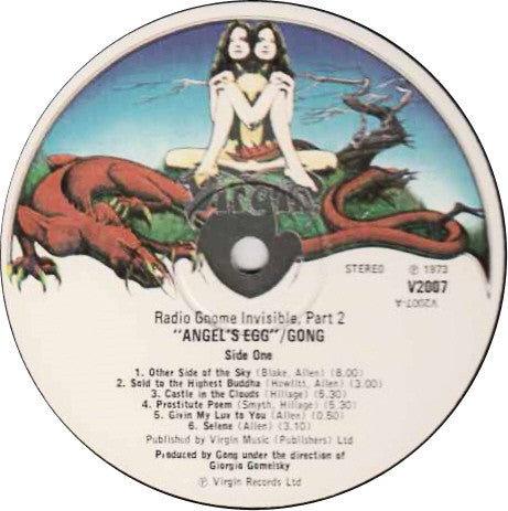 Image of Label Cover of LP - VG/VG - GONG, Angel's Egg (Virgin Coloured Drawing; V2007, UK 1974 Reissue, Gatefold, No Booklet), Name Written On Front Sleeve,  - 2146249S