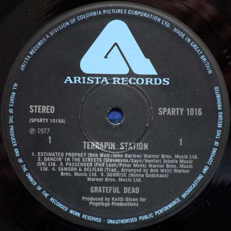 Image of Label Cover of LP - VG/VG+ - THE GRATEFUL DEAD, Terrapin Station (Arista; SPARTY1016, UK 1977, Inner), ,  - 1516290C