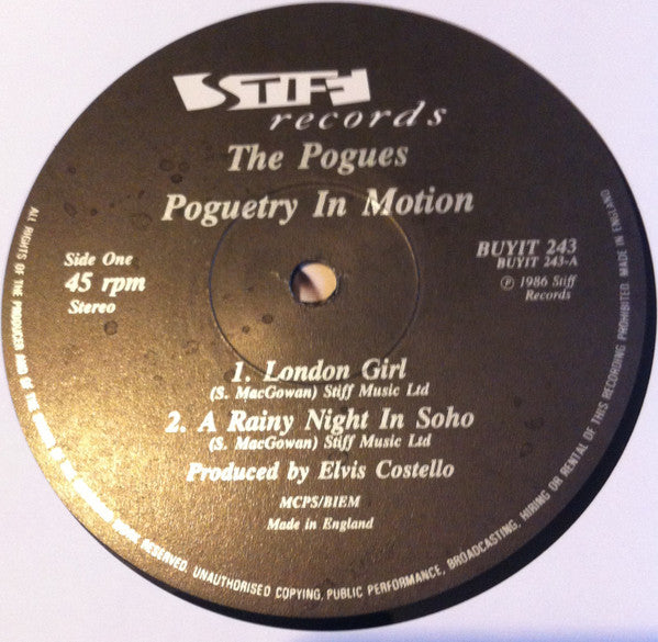 Image of Label Cover of 5144299S: 12" EP - THE POGUES, Poguetry in Motion EP (Stiff; BUYIT243, UK 1986, Picture Sleeve)   VG/VG+