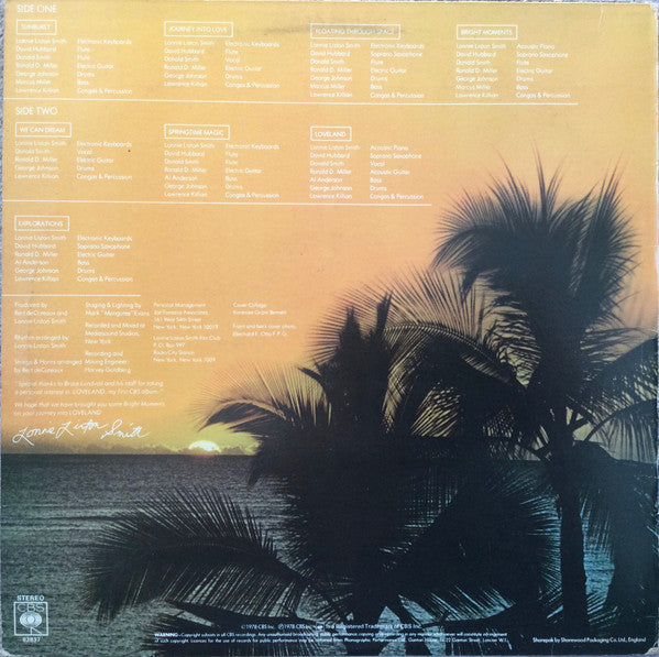 Image of Back Cover of LP - VG/VG - LONNIE LISTON SMITH, Lovelands (Columbia; 82837, UK 1978), Light marks only to disc. Sleeve has minor creasing and minor sticker damage,  - 2526045E