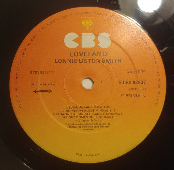 Image of Label Cover of LP - VG/VG - LONNIE LISTON SMITH, Lovelands (Columbia; 82837, UK 1978), Light marks only to disc. Sleeve has minor creasing and minor sticker damage,  - 2526045E