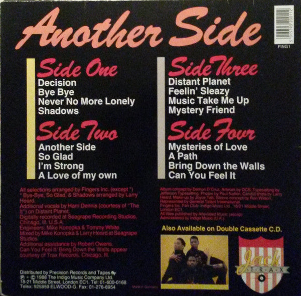 Image of Back Cover of 2xLP - VG/VG - FINGERS INC., Another Side (Jack Trax; FING 1, UK 1988, Gatefold), Light Marks only. General wear on sleeve spine.,  - 2346081S