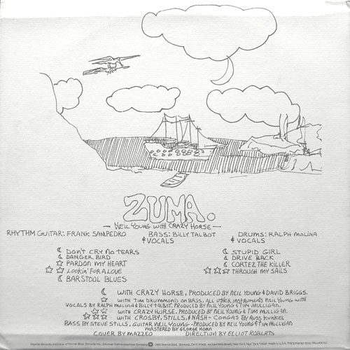 Image of Back Cover of LP - VG/G+ - NEIL YOUNG WITH CRAZY HORSE, Zuma (Reprise; MS2242, US 1975, Textured Sleeve, Inner, NO Insert, MS 2242 31966-1H, no pressing plant identifiers), light scratches, writing on label & Inner, sleeve strong VG - a little grubby,  - 3546014S