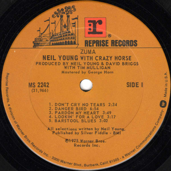 Image of Label Cover of LP - VG/G+ - NEIL YOUNG WITH CRAZY HORSE, Zuma (Reprise; MS2242, US 1975, Textured Sleeve, Inner, NO Insert, MS 2242 31966-1H, no pressing plant identifiers), light scratches, writing on label & Inner, sleeve strong VG - a little grubby,  - 3546014S