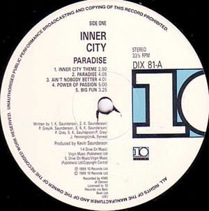 Image of Label Cover of LP - VG/G+ - INNER CITY, Paradise (10 Records; DIX 81, UK 1989, Inner), Light marks and hairlines on disc. Some dents on back of sleeve.,  - 3316143C