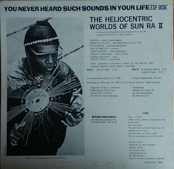 Image of Back Cover of LP - VG+/VG+ - SUN RA, Heliocentric Worlds vol 2 (Base/ESP; ESP 1017, Italy 1981 Reissue, Stereo, White Label With Black Print), ,  - 2826115E