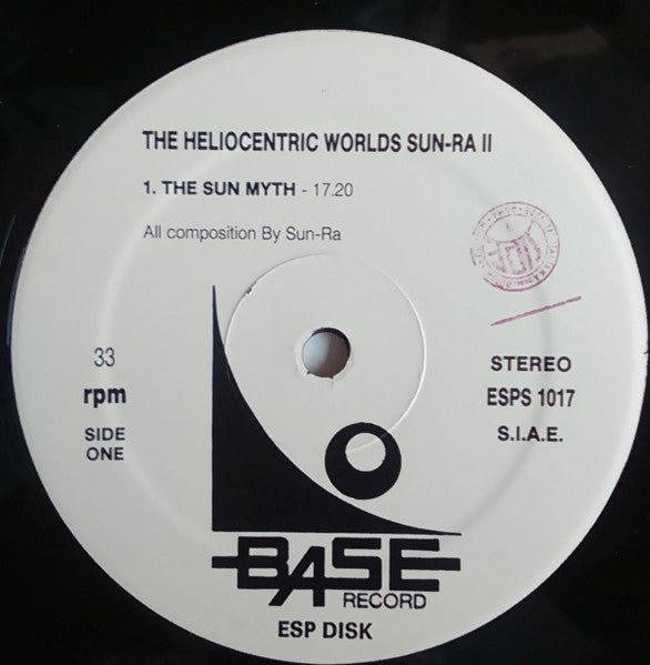 Image of Label Cover of LP - VG+/VG+ - SUN RA, Heliocentric Worlds vol 2 (Base/ESP; ESP 1017, Italy 1981 Reissue, Stereo, White Label With Black Print), ,  - 2826115E