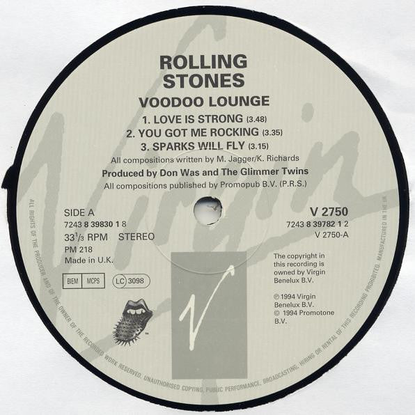 Image of Label Cover of 4624077E: 2xLP - THE ROLLING STONES, Voodoo Lounge (Virgin; V2750, UK 1994, Gatefold, 2 Inners)   VG/VG