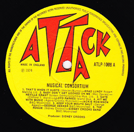 Image of Label Cover of LP - VG+/EX - VARIOUS ARTISTS, Musical Consortium (Attack; ATLP-1008, UK 1974, Laminated Front Sleeve), Light ringwear on sleeve.,  - 2746126S