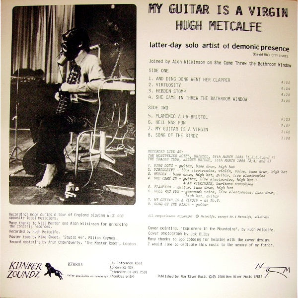 Image of Back Cover of LP - VG+/VG+ - HUGH METCALFE, My Guitar Is A Virgin (Klinker Zoundz; KZ8803, UK 1988, Experimental Free Improv), ,  - 2046034S
