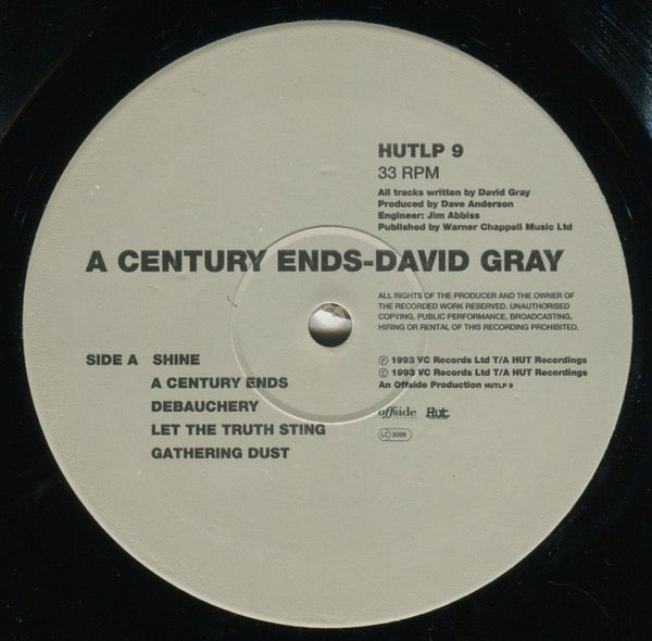 Image of Label Cover of LP - VG/VG - DAVID GRAY, A Century Ends (Hut; HUTLP9, UK 1993, Insert), Strong VG,  - 3626290E