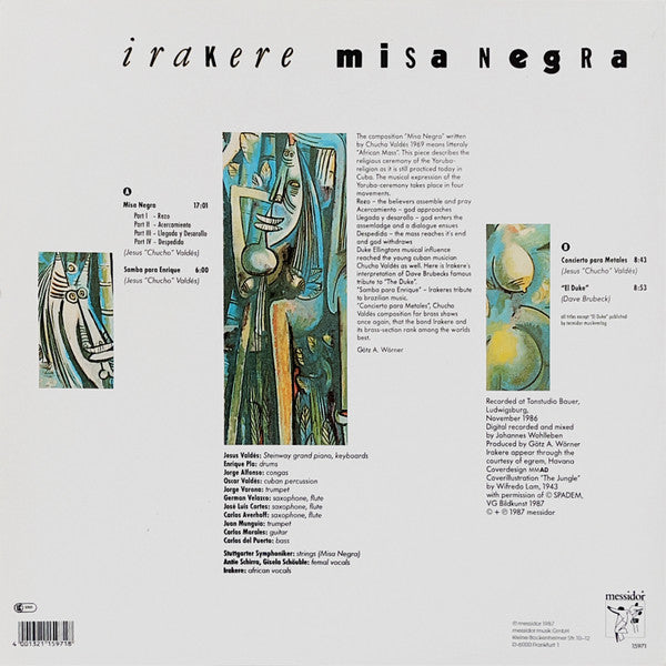 Image of Back Cover of LP - VG/VG+ - IRAKERE, Misa Negra (Messidor; 15971, Germany 1987, Picture Sleeve), ,  - 2826117E