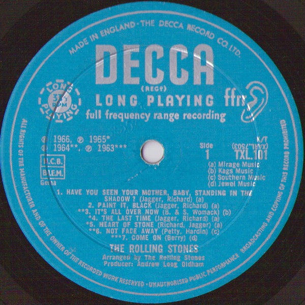 Image of Label Cover of LP - G+/G - THE ROLLING STONES, Big Hits (High Tide & Green Grass) (Decca Light Blue Unboxed; TXL101, UK 1966, Gatefold, Stapled In Booklet, Mono 1st Press), ,  - 1926022E