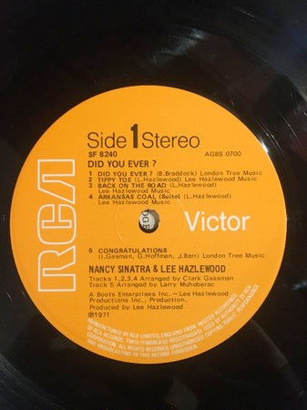 Image of Label Cover of LP - VG/VG+ - NANCY SINATRA AND LEE HAZLEWOOD, Did You Ever? (RCA Victor Orange; SF8240, UK 1971, Laminated Front Sleeve), Non-laminated front sleeve. Light marks only. Discolouration, light edge wear.,  - 3926342E
