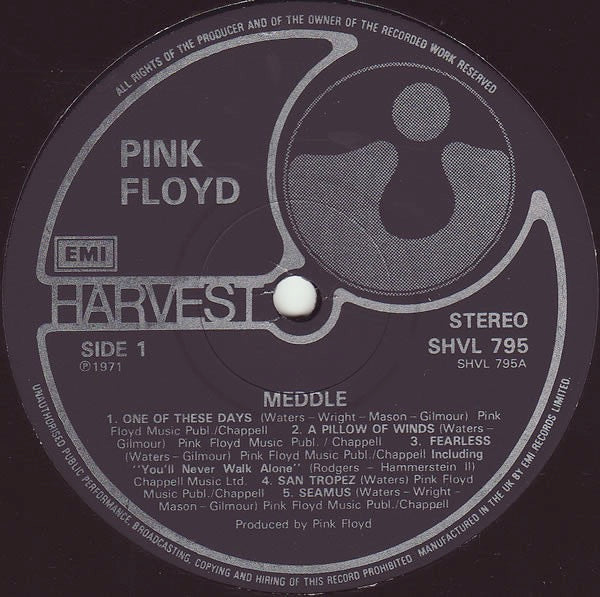 Image of Label Cover of 4845011S: LP - PINK FLOYD, Meddle (Harvest Black; SHVL795, UK 1986 Reissue, Textured Gatefold Sleeve, Barcode) Light scratches on side1, hairlines, edge and ring wear  VG/G+