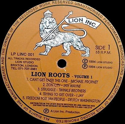 Image of Label Cover of LP - G+/VG - VARIOUS, Lion Roots Vol. 1 (Lion Inc.; LPLINC001, UK 1994, Picture Sleeve), WOL, WOS.,  - 4426105E