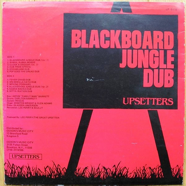 Image of Back Cover of 3914086C: LP - THE UPSETTERS, Blackboard Jungle Dub (Upsetters; LP 0115, US 1991 Reissue, Picture Sleeve) Disc is dished and marked but plays fine. Light edge wear to sleeve.  VG/G+