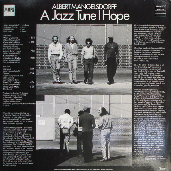 Image of Back Cover of LP - VG/VG+ - ALBERT MANGELSDORFF, Jazz Tune I Hope (MPS; 0068.212, Germany 1979), A few light hairlines only. ,  - 0626008E