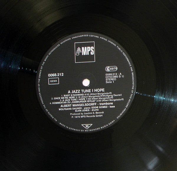 Image of Label Cover of LP - VG/VG+ - ALBERT MANGELSDORFF, Jazz Tune I Hope (MPS; 0068.212, Germany 1979), A few light hairlines only. ,  - 0626008E