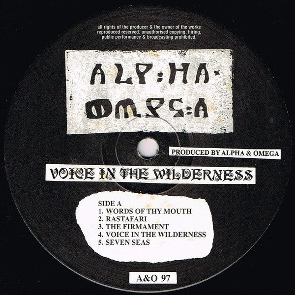 Image of Label Cover of LP - VG/G+ - ALPHA & OMEGA, Voice In The Wilderness (Alpha & Omega; A&O 097, UK 1996), Lots of light marks nap; a couple of deeper marks causes a few ticks on two tracks. Creases on sleeve.,  - 2616375C